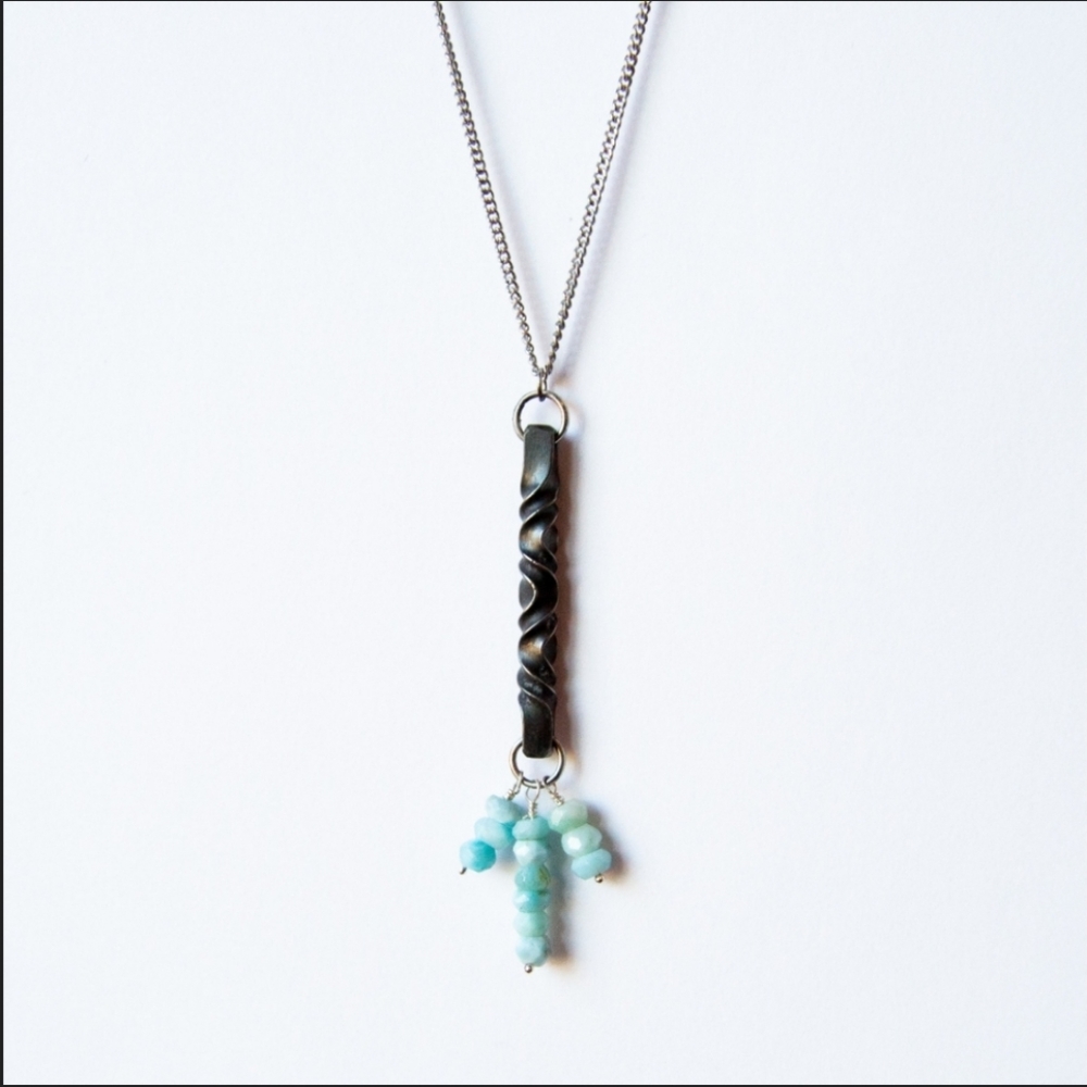 Artisan Blacksmith Iron Larimar Necklace | 6th Anniversary Iron Gift